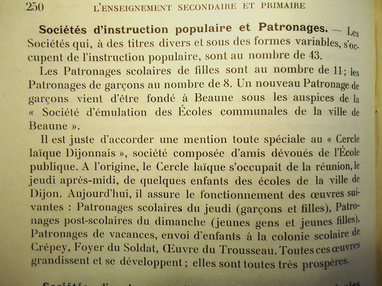 Sociétés d'instruction populaire et patronage,p. 250