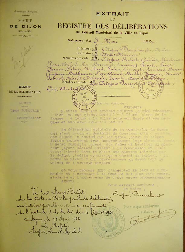 4R1-18-Extrait du registre des délibérations du Conseil Municipal, 3 mai 1905, Legs Dumoulin
