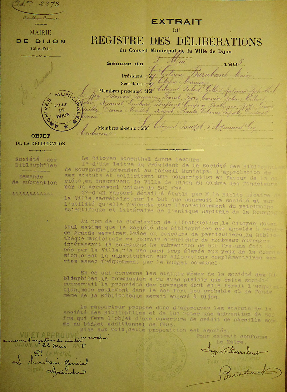 Extrait du registre des délibérations du Conseil Municipal, 3 mai 1905