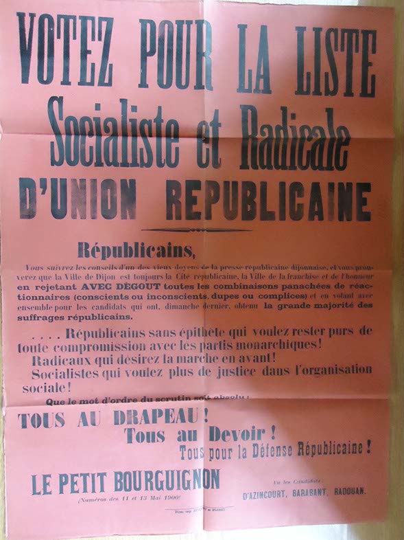 Affiche pour la liste socialiste et radicale d'union républicaine