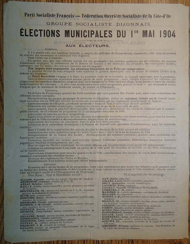 Groupe socialiste dijonnais. Elections municipales du 1er mai 1904