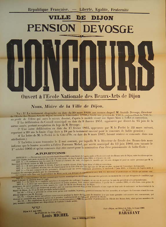 Affiche pour le concours de la pension Devosge, 1905
